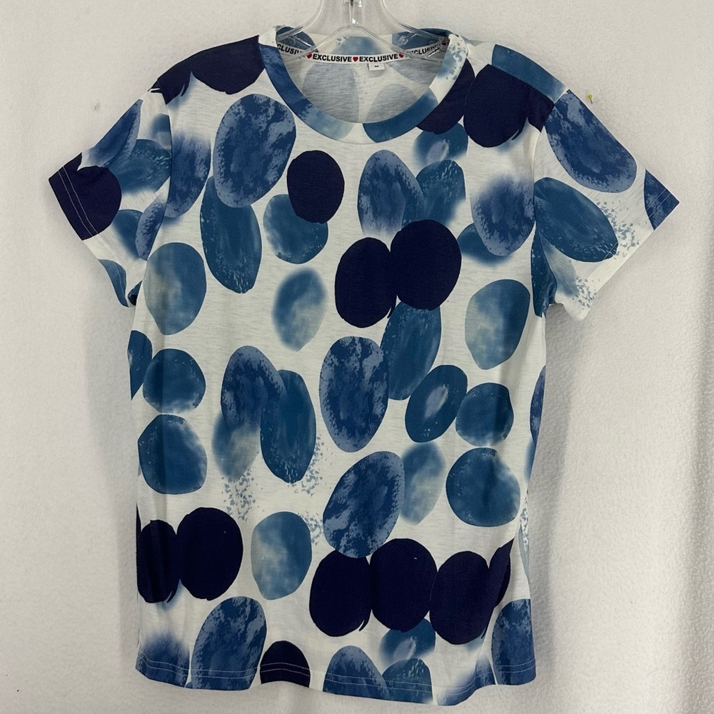 Short Sleeve Polka Dot Shirt Womens Medium‎ Blue